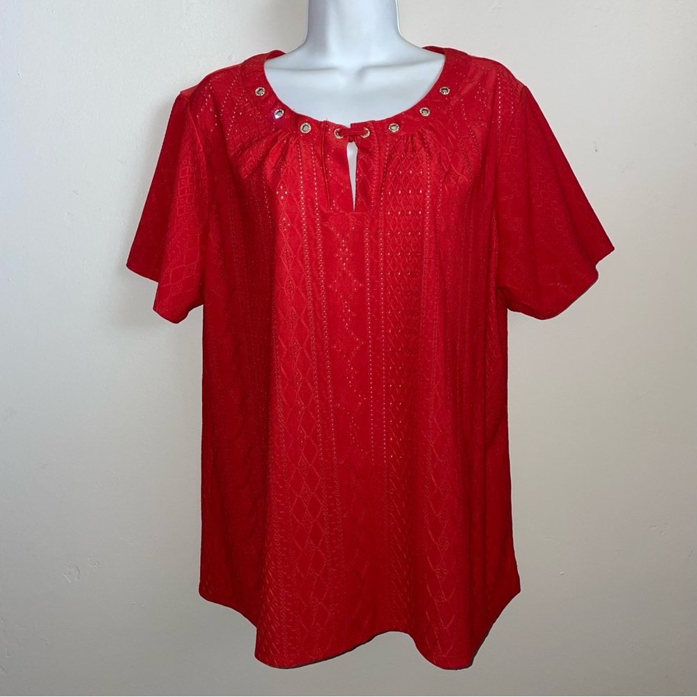 NWT NY Collection Woman Red-Orange Open Knit Blouse Sz. 2X